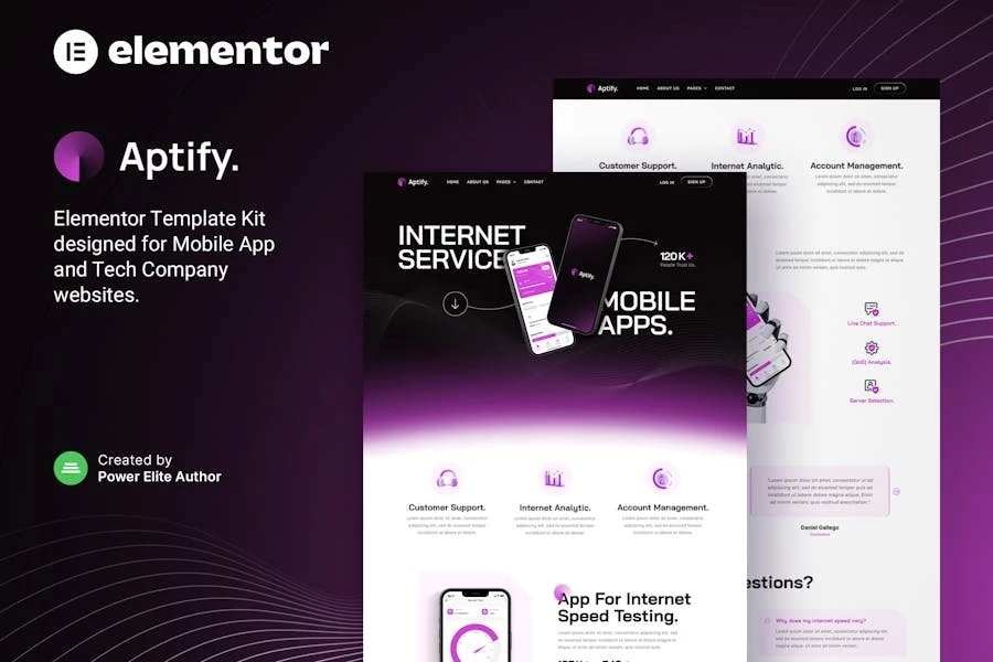 Aptify página de aplicación móvil y kit de plantillas Elementor para empresas de tecnología