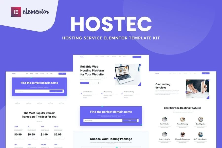 Hostec - Kit de plantillas Elementor para servicios de alojamiento