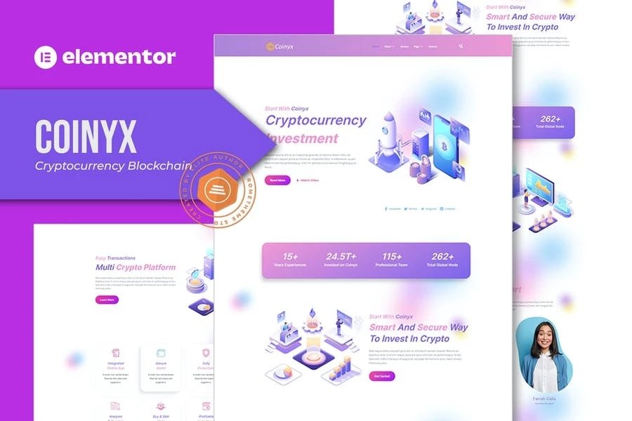 Coinyx - Template Kit de blockchain de criptomonedas y Bitcoin Elementor