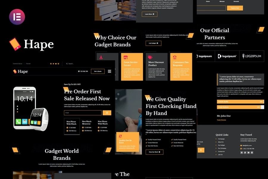 Hape - Kit de plantillas Elementor Pro para Gadget Showcase