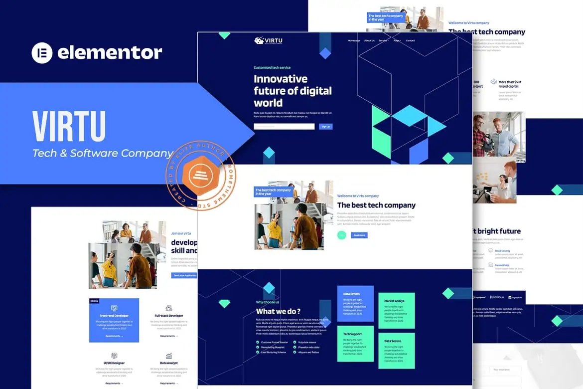 Virtu - Kit de Plantilla Elementor para empresas de tecnología y software
