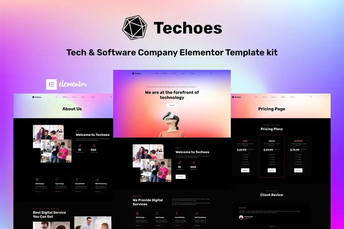 Techoes - Kit de Plantillas Elementor para empresas de tecnología y software