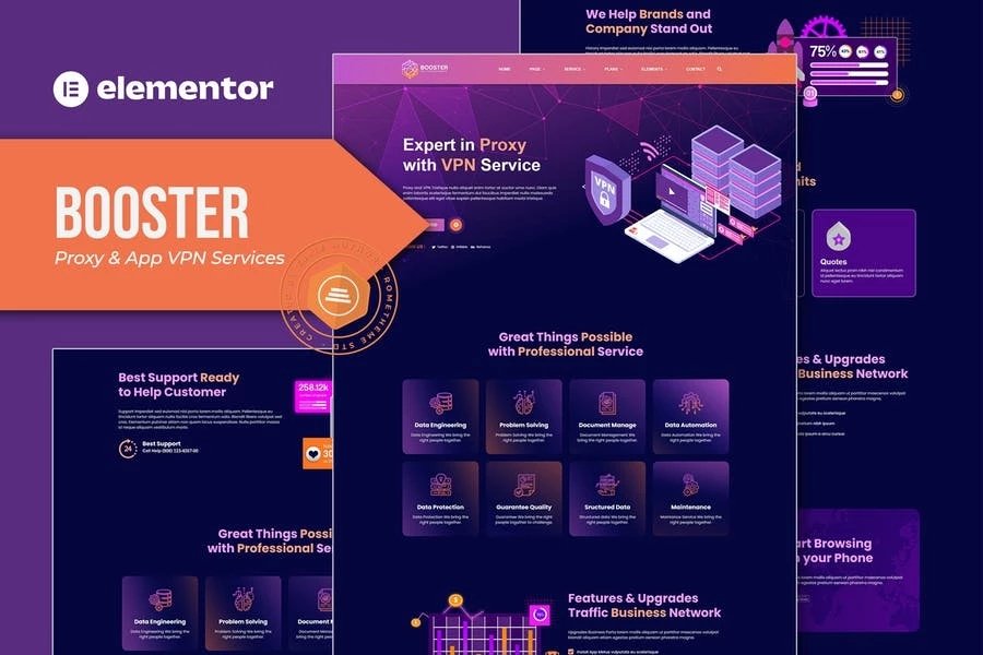 Booster - Template Kit Elementor del servicio VPN de Aplicación y proxy