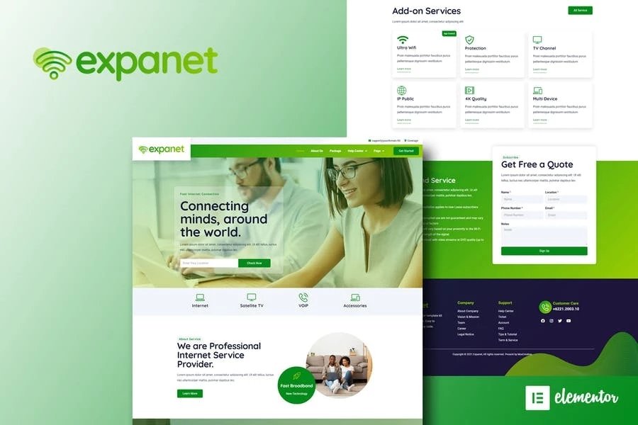 Expanet - Kit de plantillas Elementor para servicios de banda ancha e Internet