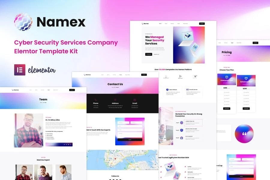 Namex - Kit de plantillas Elementor para empresas de servicios de seguridad cibernética