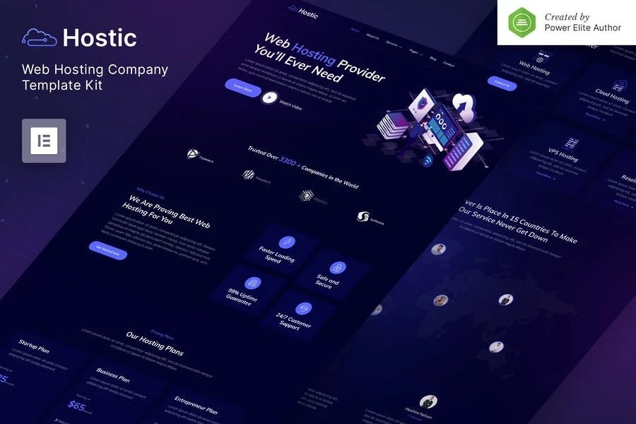 Hostic Kit de plantillas Elementor para empresa de alojamiento web