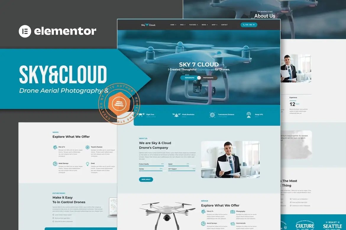 SkyCloud - Template Kit Elementor para fotografía aérea y videografía con Zumbido