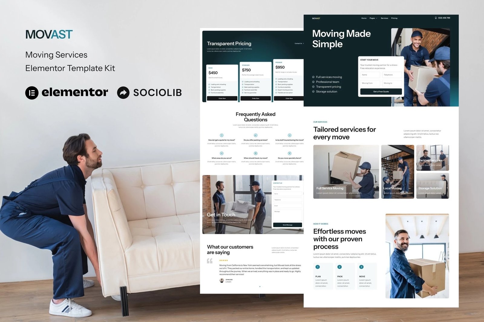 Movast - Kit de plantillas Elementor para servicios de mudanzas y reubicación