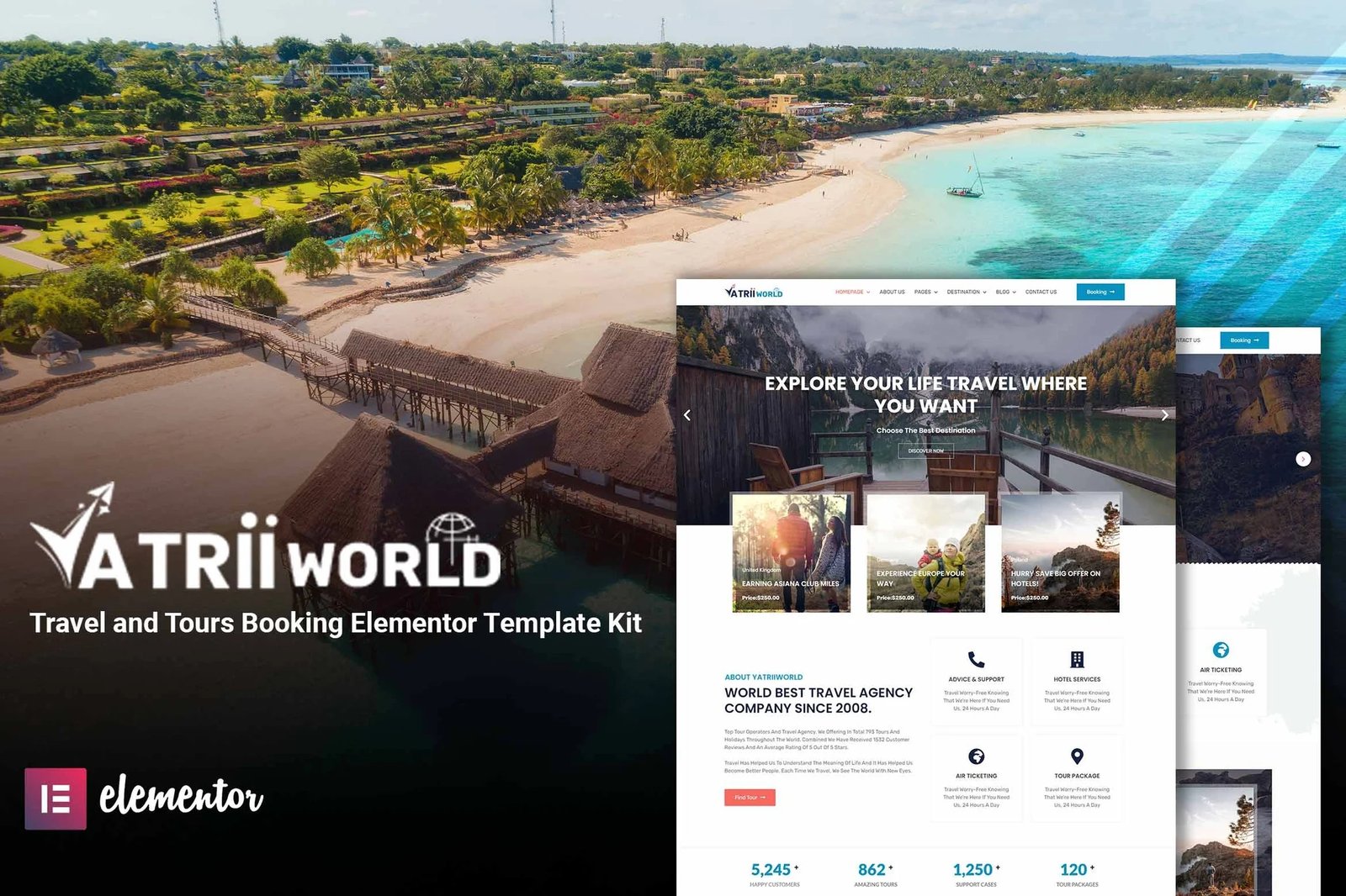 Yatriiworld Template Kit Elementor para reservas de viajes y excursiones