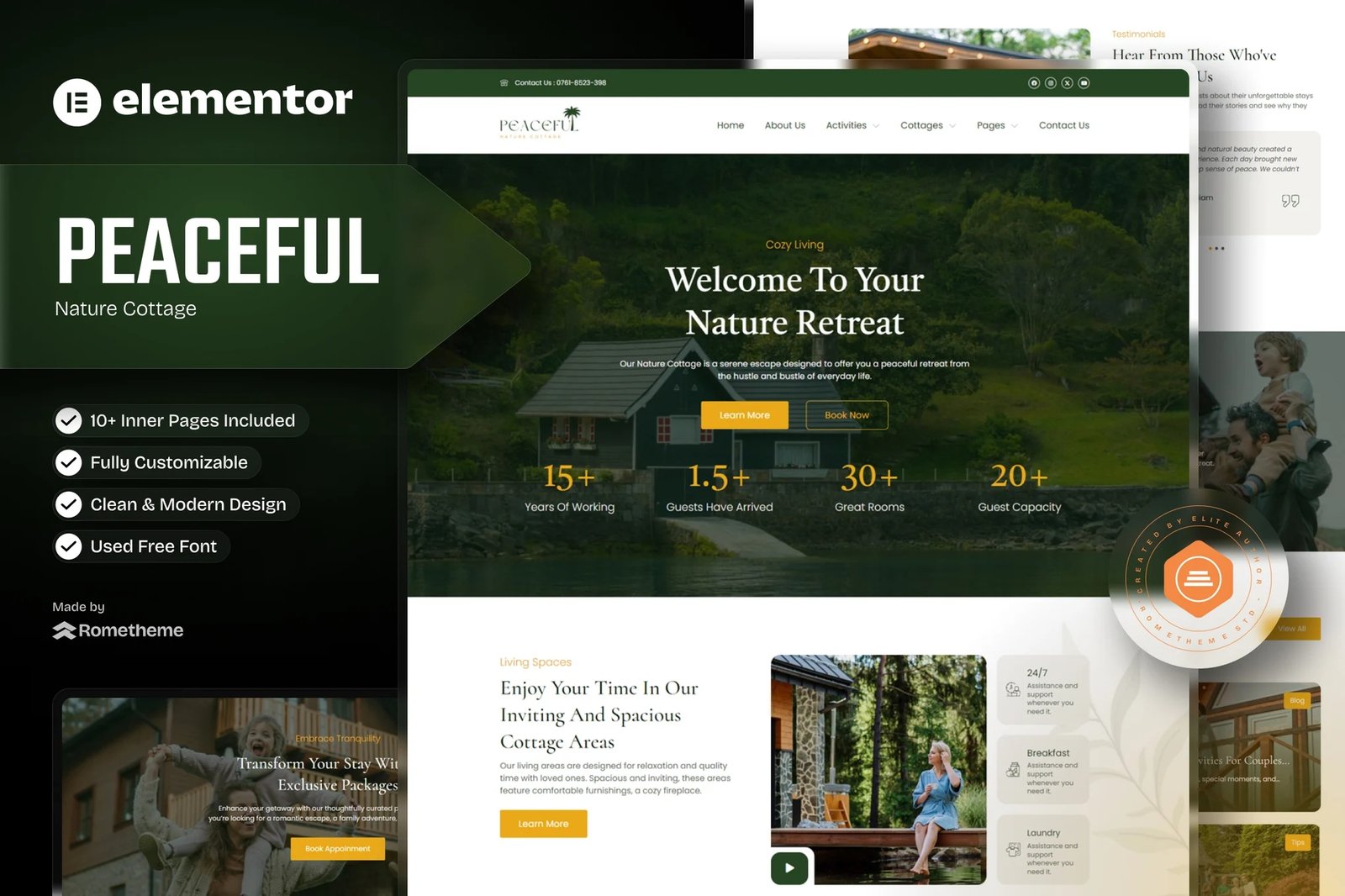 Kit de plantillas Elementor de Peaceful - Nature Cottage