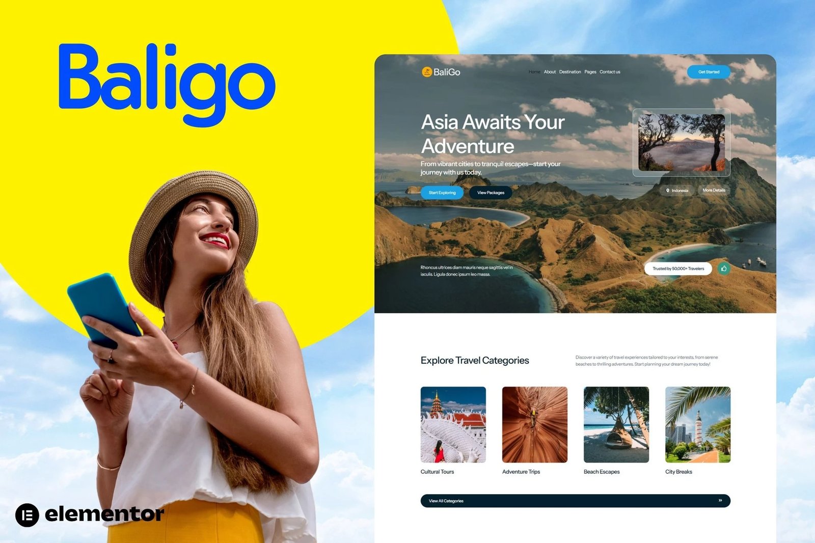 Baligo - Plantilla Elementor Kit para Agencia de Viajes Asiática