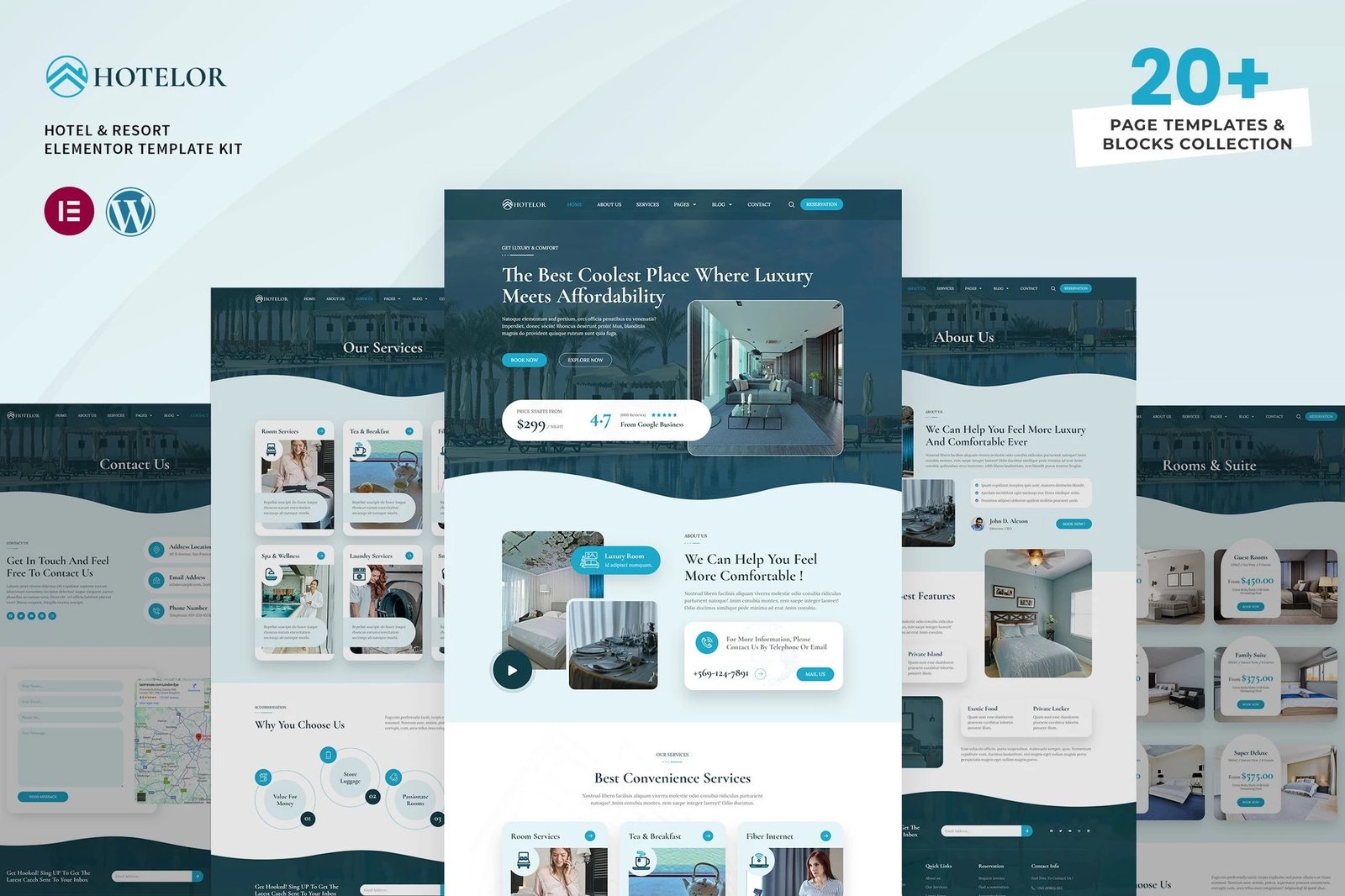 Hotelor - Kit de plantillas Elementor Pro para hoteles y complejos turísticos