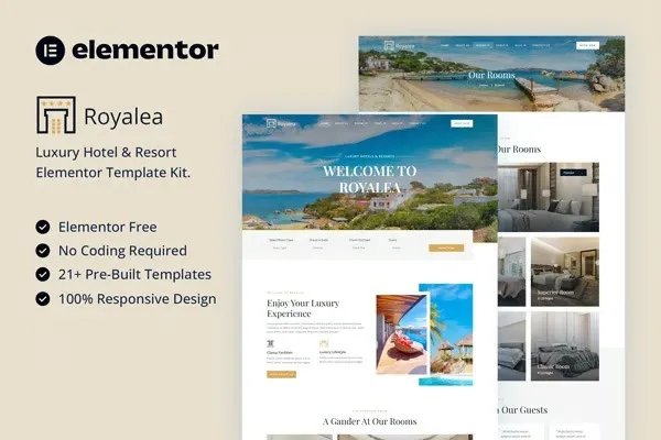 Royalea - Kit de plantillas Elementor para hoteles y complejos turísticos de lujo