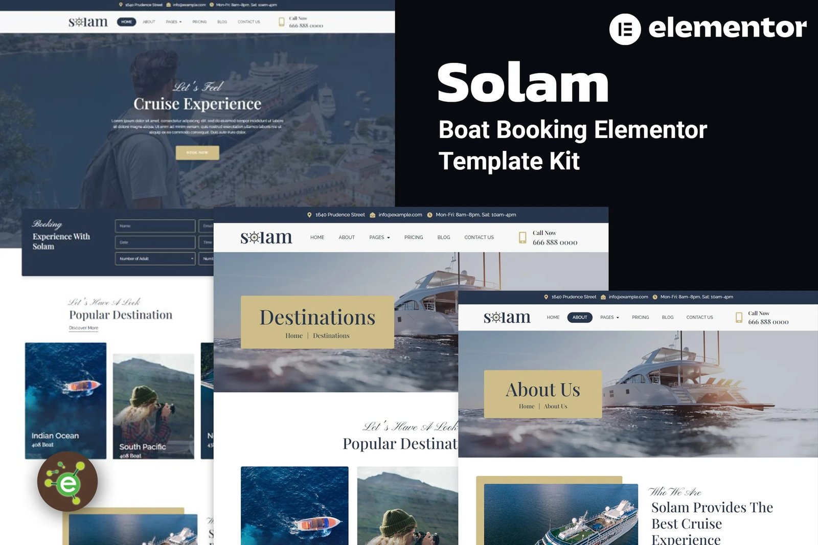 Solam - Template Kit Elementor Pro para reservas de barcos