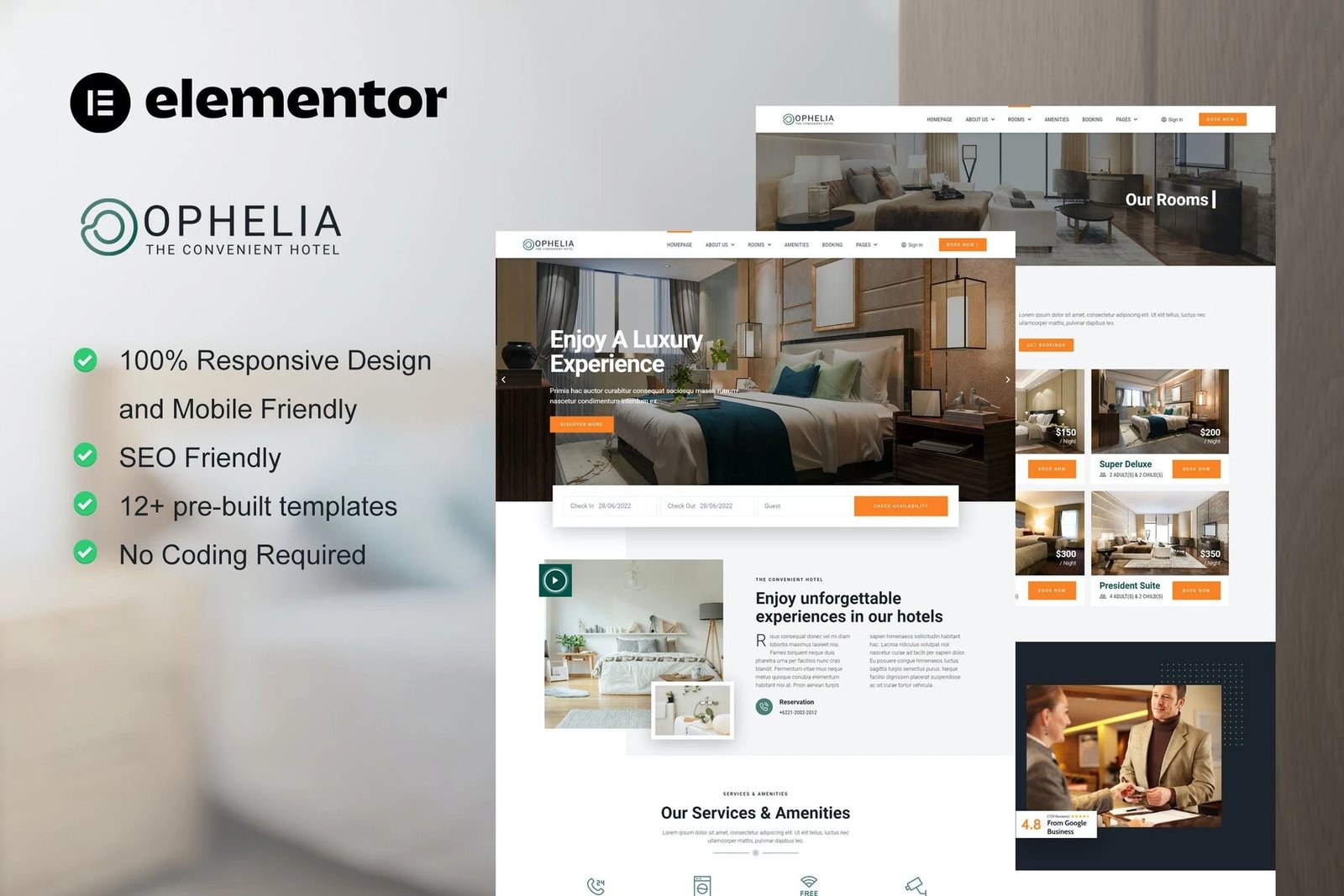 Ophelia - Template Kit Elementor para Hotel Resort