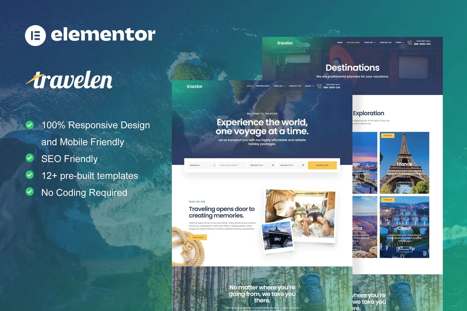 Travelen - Template Kit Elementor Pro para Agencia de viajes y viajes