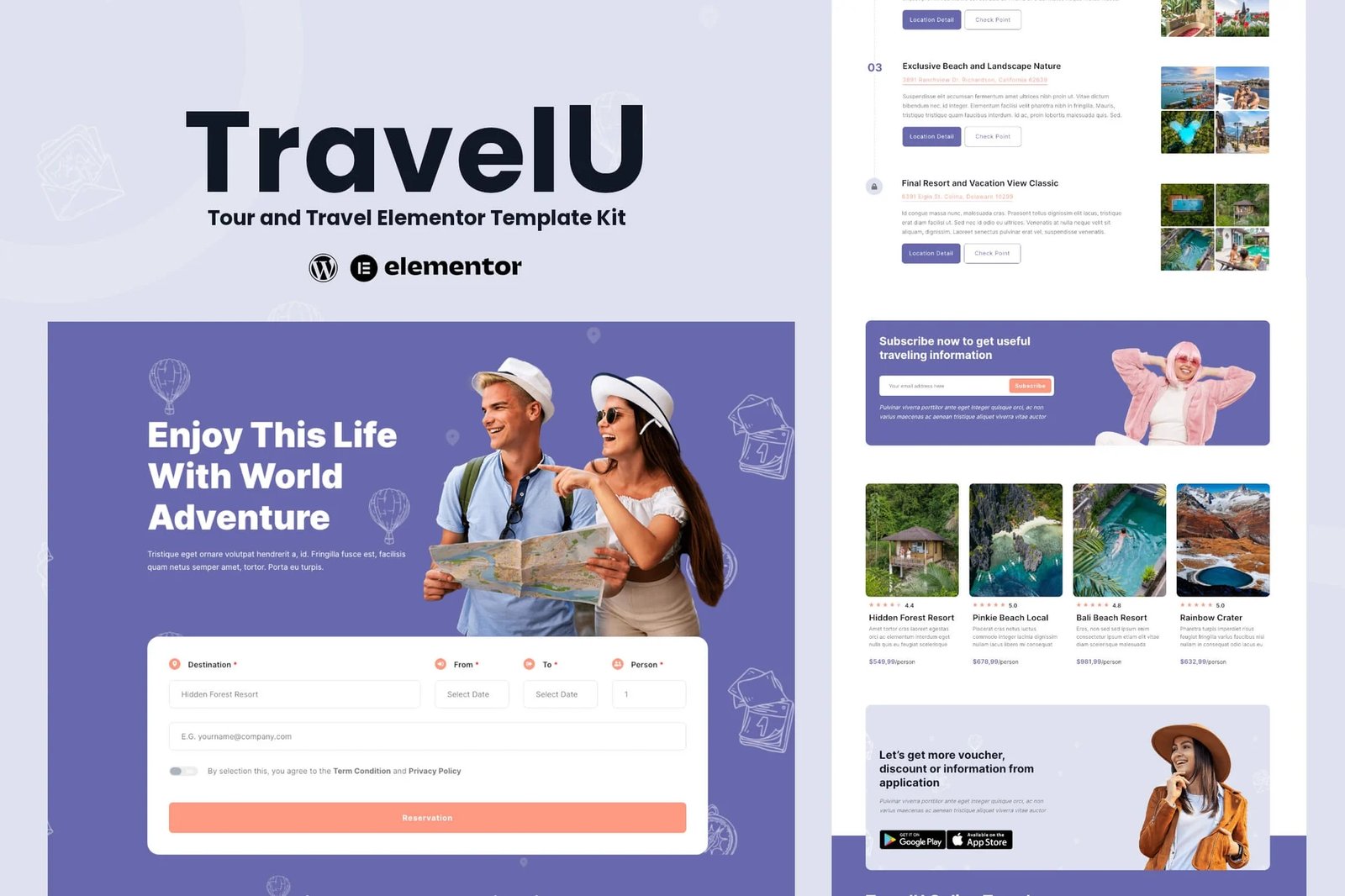 TravelU - Template Kit Elementor Tour Travel