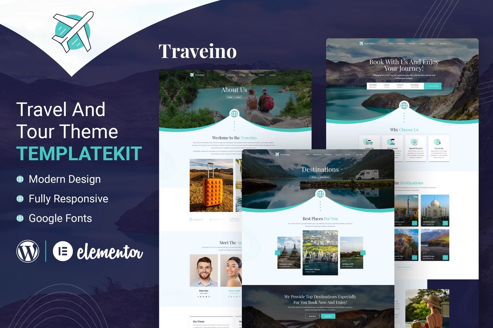 Traveino - Template Kit Elementor para Agencia de viajes