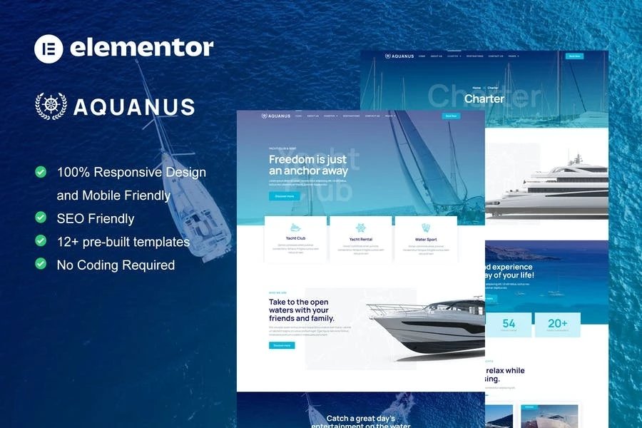 Aquanus - Template Kit Elementor para club de yates y alquiler de barcos