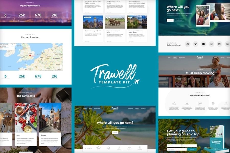 Trawell - Template Kit Elementor para blog de viajes