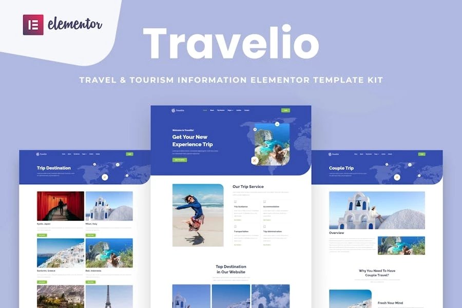 Travelio - Kit de plantillas Elementor para viajes y turismo