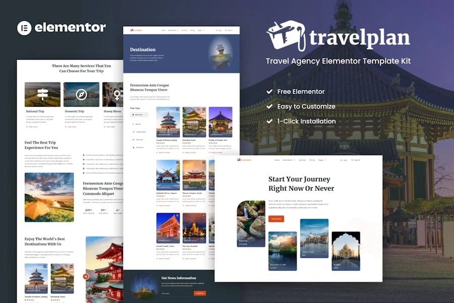 Travelplan - Kits de plantillas Elementor para agencias de viajes y viajes