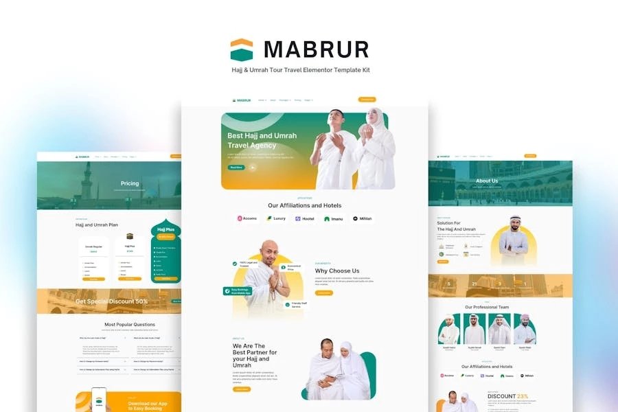 Mabrur - Kit de plantillas Elementor para la gira del Hayy y la Umrah