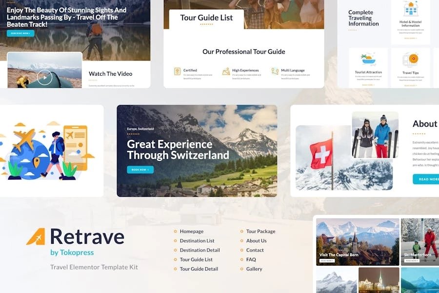 Retrave Template Kit Elementor para Agencia de viajes y viajes