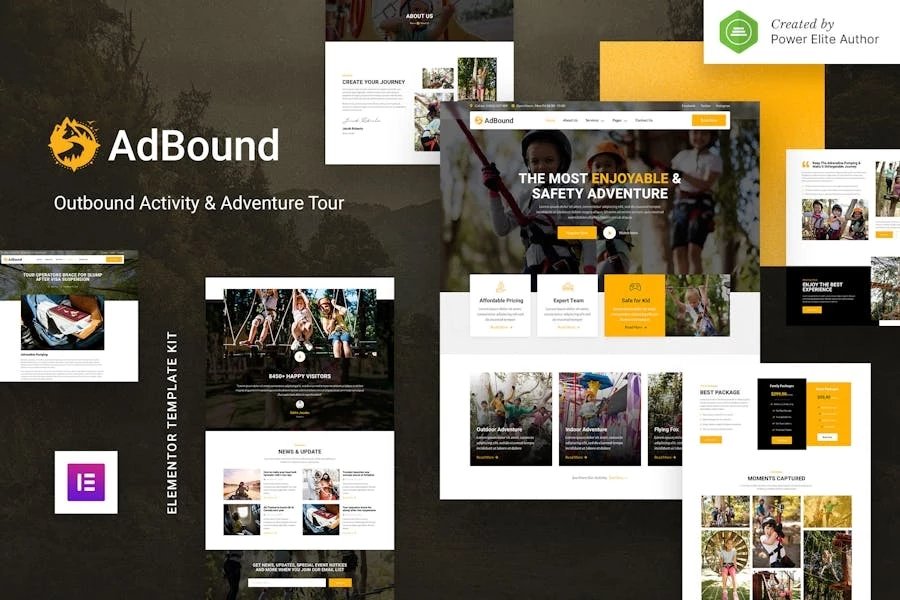 AdBound Kit de plantillas Elementor para tours de aventura y actividades salientes