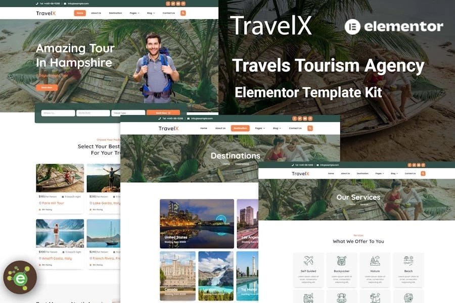 TravelX - Template Kit Elementor de agencia de turismo de viajes