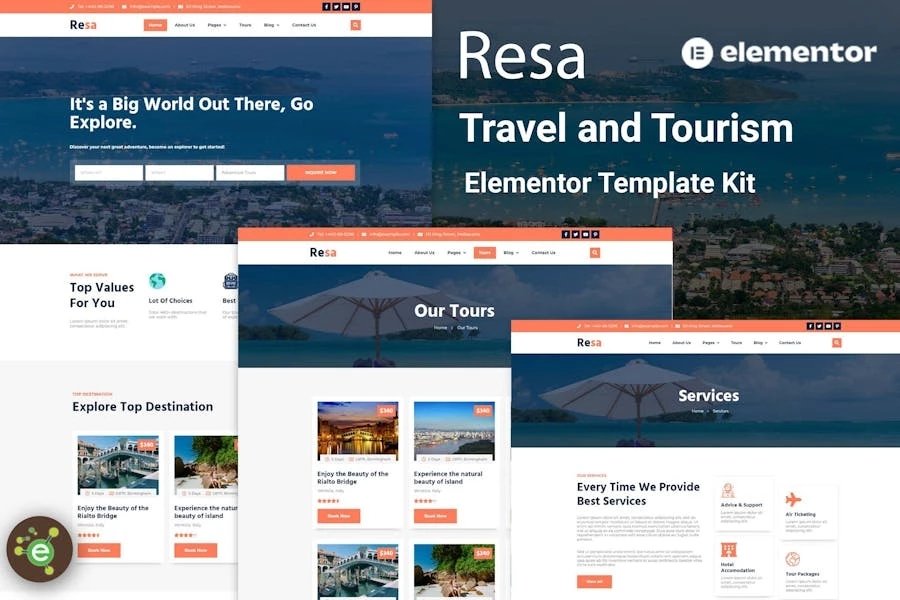 Resa - Template Kit Elementor para viajes y turismo