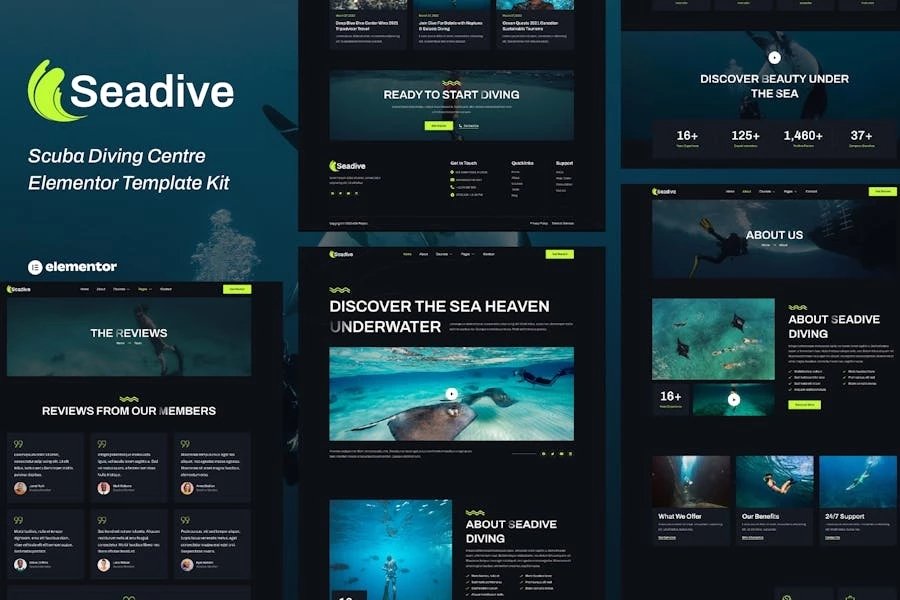 Seadive - Template Kit Elementor para centro de buceo