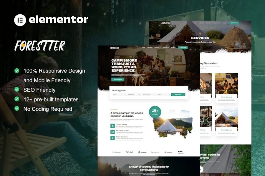 Forestter - Template Kit Elementor para acampar y aventuras