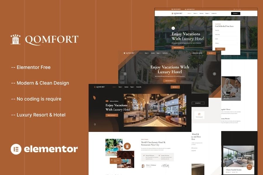 Qomfort - Kit de plantillas Elementor para reservas de hotel