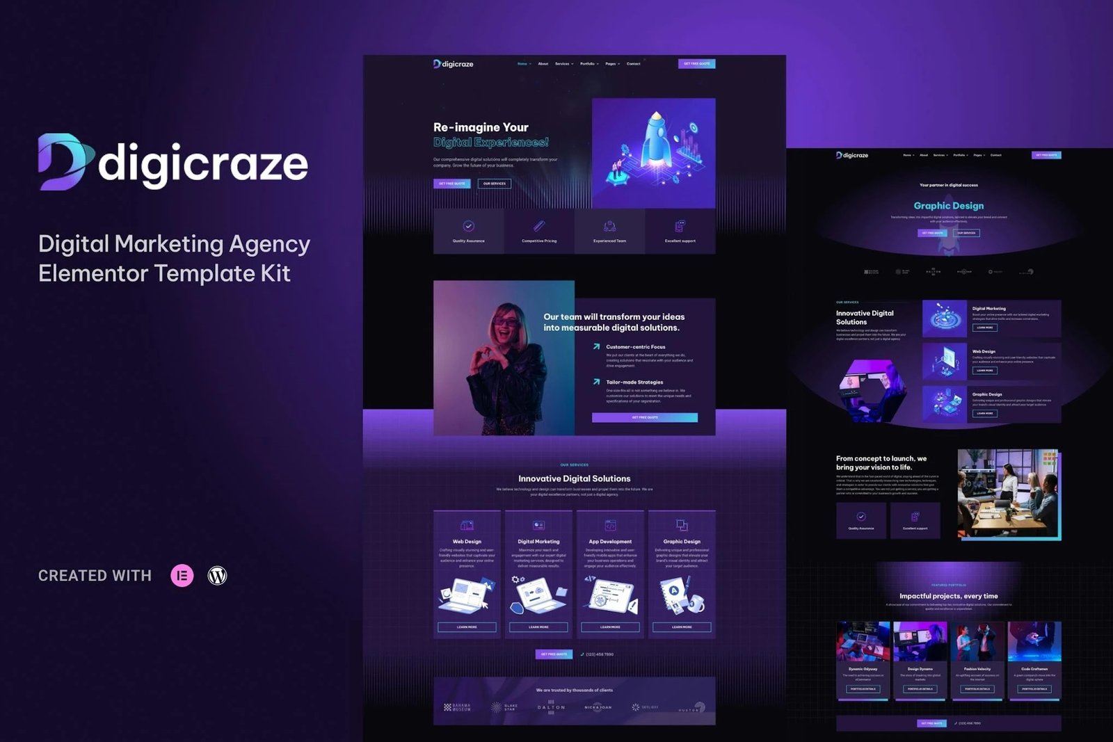 Digicraze - Kit de plantillas Elementor Pro para agencia de marketing digital