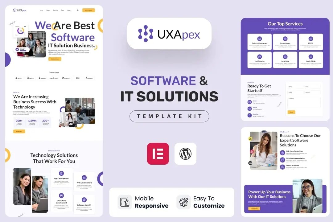 UXApex kit de plantillas Elementor para empresas de soluciones y servicios de TI