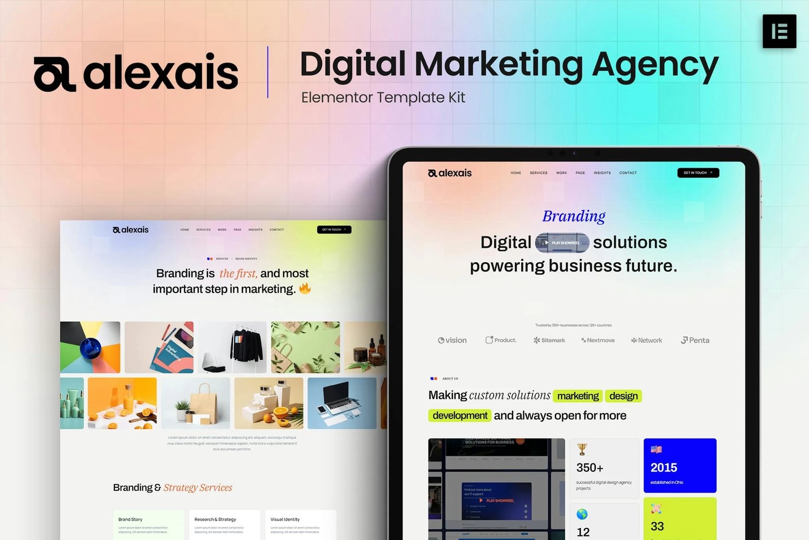 Alexais - Kit de plantillas Elementor para agencia de marketing digital