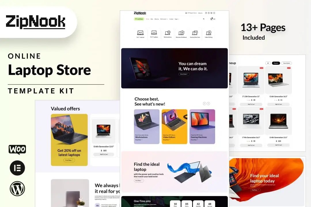Zipnook - Kit de plantillas Elementor Pro para tiendas de portátiles Woocommerce