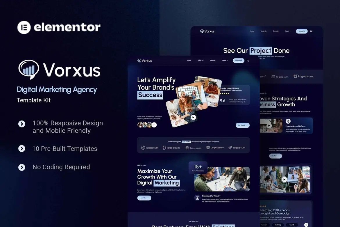 Vorxus - Kit de plantillas Elementor para agencias de marketing digital