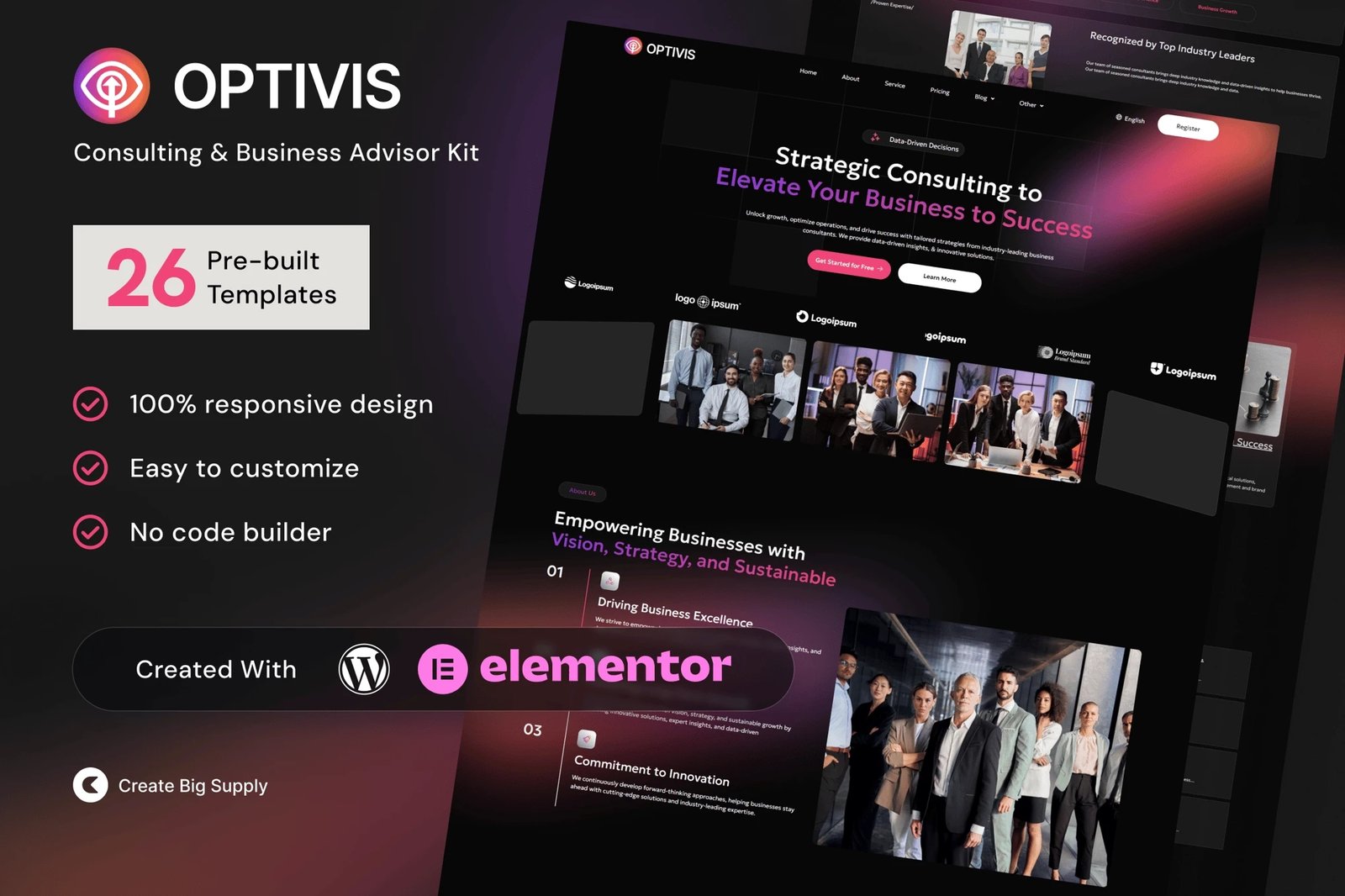 Optivis - Kit de plantillas Elementor para consultores y asesores empresariales