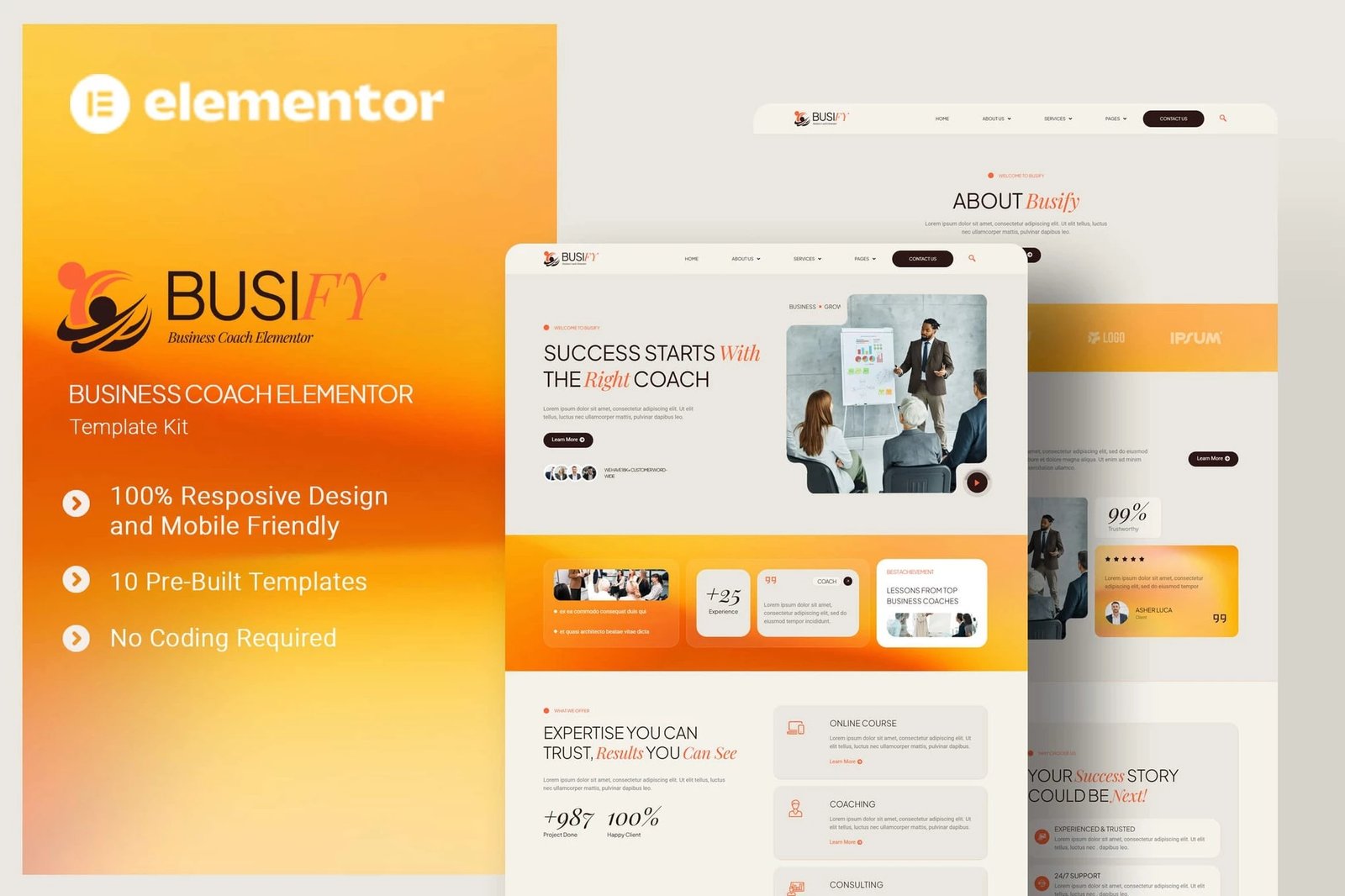 Busify - Kit de plantillas Elementor para coach de negocios