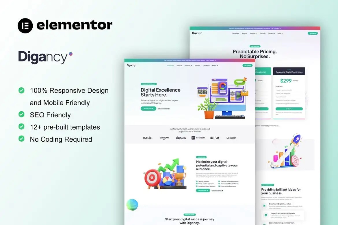 Dignancy - Kit de plantillas Elementor para agencias digitales