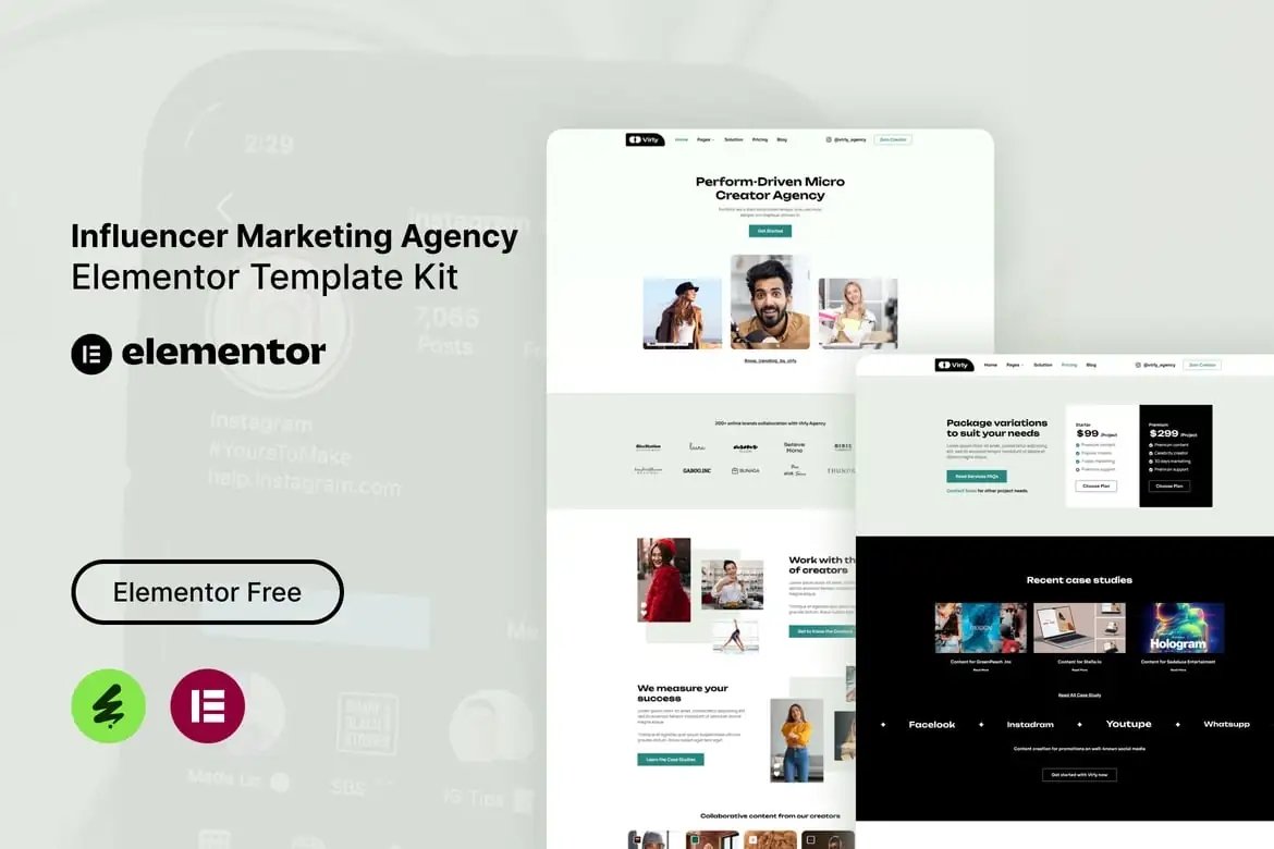 Virly - Kit de plantillas Elementor para agencias de marketing de influencers