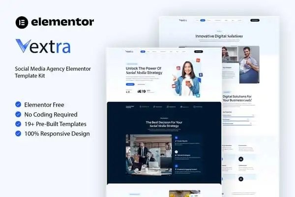 Vextra - Kit de plantillas Elementor para agencias de redes sociales