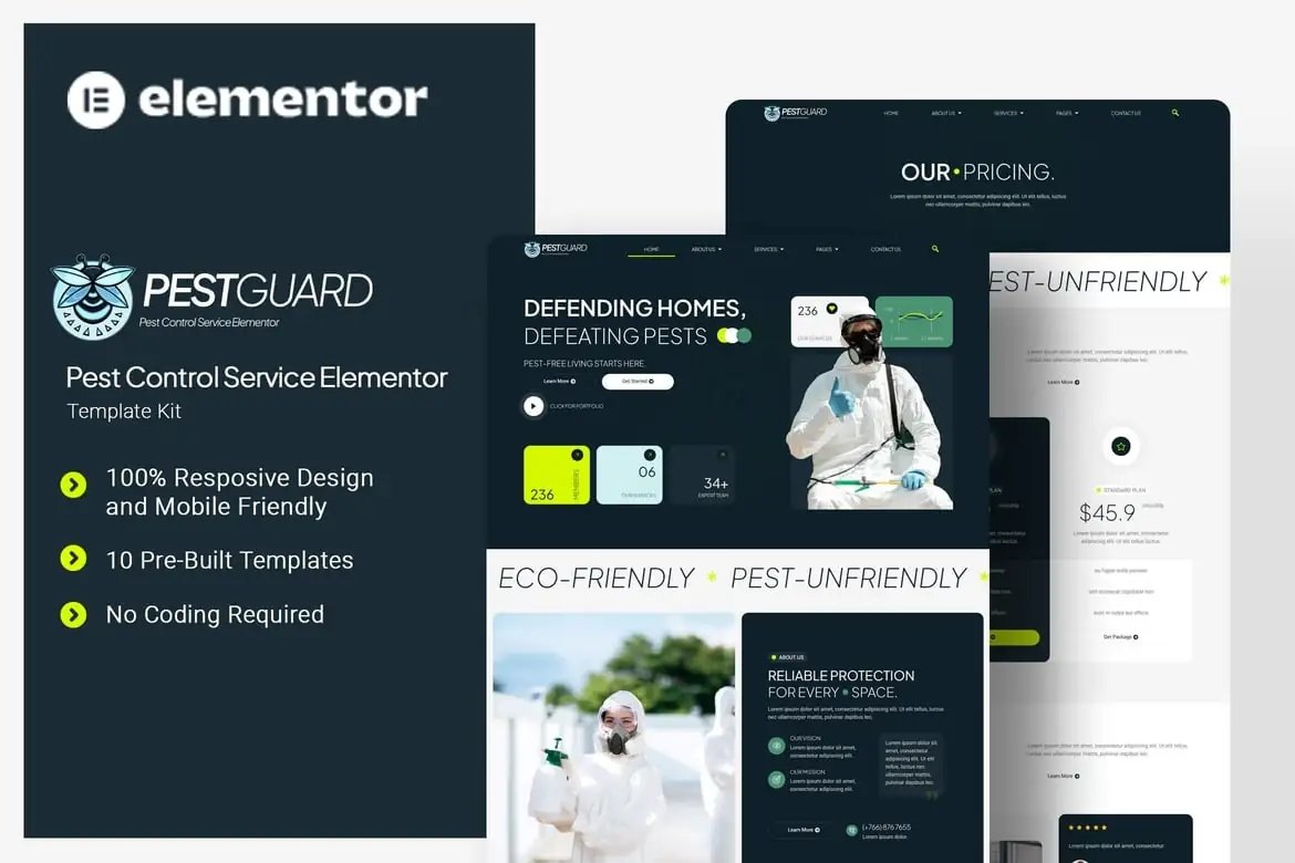 Pestguard - Kit de plantillas Elementor para el servicio de control de plagas