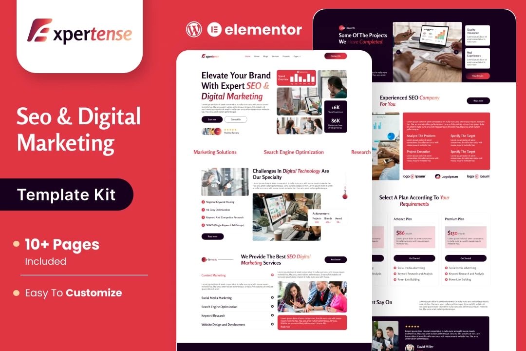 Expertense - Kit de plantillas Elementor para agencias digitales y SEO
