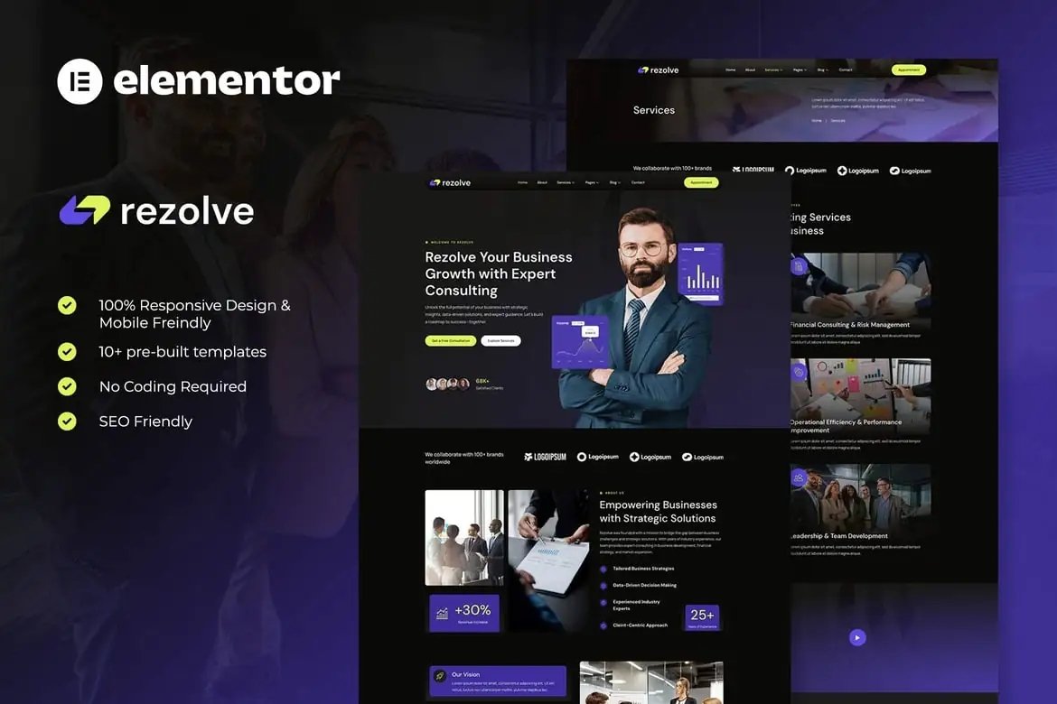 Rezolve - Kit de plantillas Elementor para consultoría empresarial