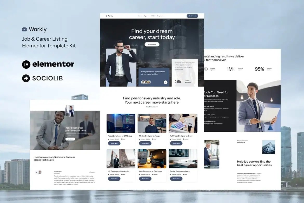 Workly - Kit de plantillas Elementor para ofertas de trabajo y contratación profesional
