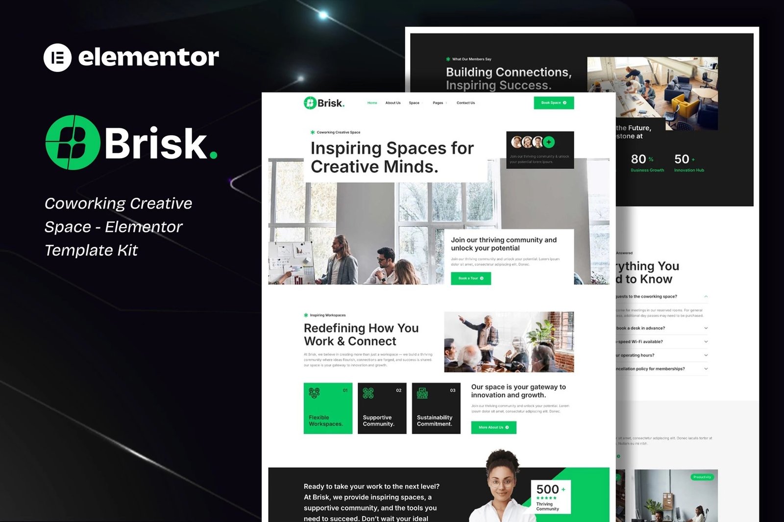 Brisk - Kit de plantillas Elementor para espacios creativos de coworking
