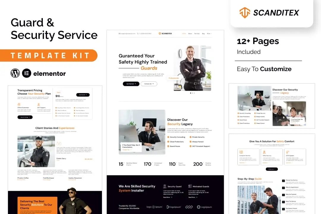 Scanditex - Kit de plantillas Elementor para Agencia de Seguridad y Guardaespaldas